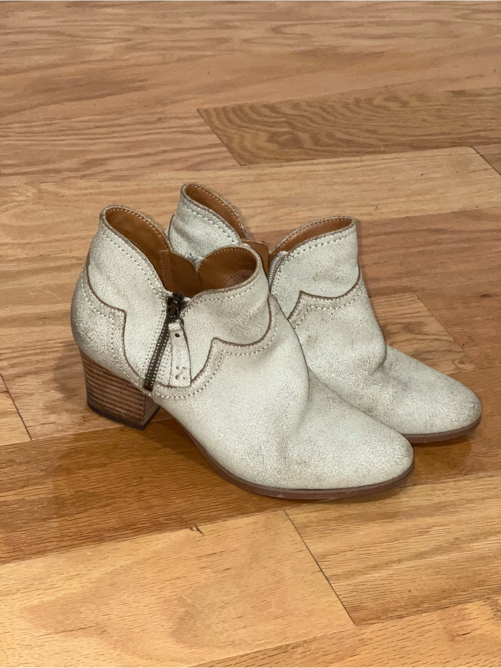 Zodiac Cream Suede Ankle Booties with Stacked Heel